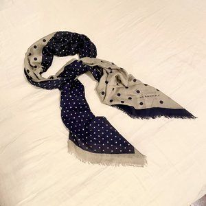 Burberry Navy and Cream Polka Dot Silk/Wool Scarf